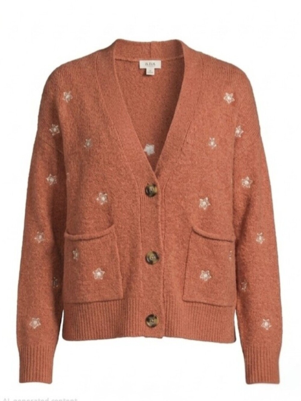 A.N.A Rust Floral Cardigan Medium Cottagecore Fall Sweater Cozy Button Front